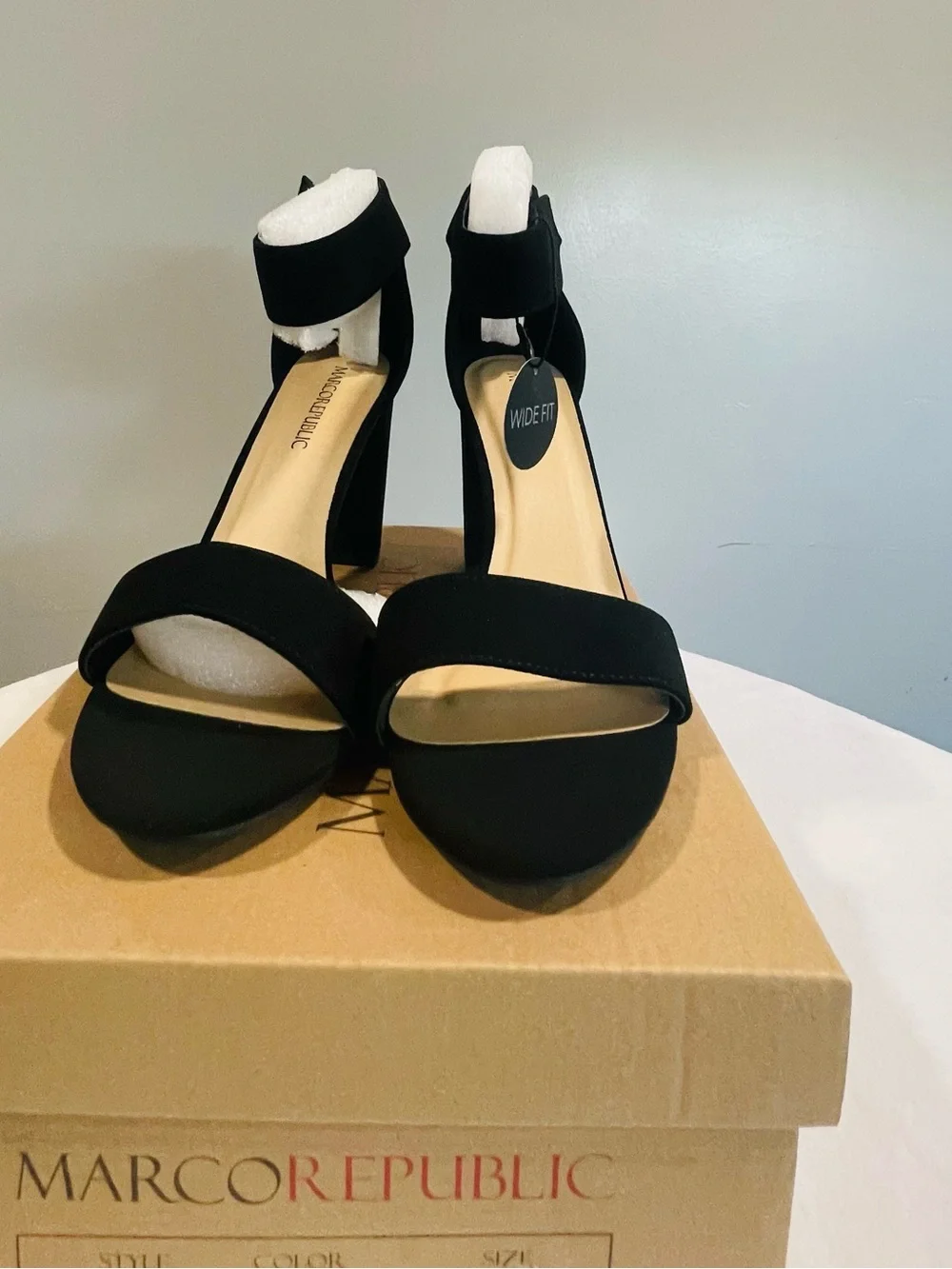 Wide-Fit Black Block Heel Sandals with Ankle Strap in EDMONTON STYLE